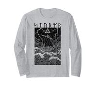 Viking Warrior Ship Storm Old Norse Mythology Runen Graphic Langarmshirt