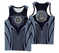 Viking Workout Tanktops Für Herren - Nordic Fenrir Graffiti 3D Digital Gedruckte Lässige Schnell Trocknende Weste - Outdoor Beach Yoga Harajuku Mesh Rundhalsausschnitt Ärmelloses T-Shirt(Valknut B,M)