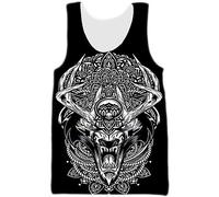Viking Workout Tanktops Für Herren - Nordic Fenrir Graffiti 3D Digital Gedruckte Lässige Schnell Trocknende Weste - Outdoor Beach Yoga Harajuku Mesh Rundhalsausschnitt Ärmelloses T-Shirt(Wolf,XL)