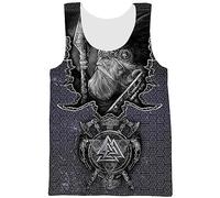 Viking Workout Tanktops Für Herren - Nordic Fenrir Graffiti 3D Digital Gedruckte Lässige Schnell Trocknende Weste - Outdoor Beach Yoga Harajuku Mesh Rundhalsausschnitt Ärmelloses T-Shirt(Valknut A,XL)