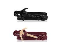 VIKINGS Anker Pärchen Armband 2er Set Leder Schwarz Bordeauxrot, Leder Black - Bordeaux:Schwarz - Schwarz/Bordeaux - Gold