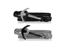 VIKINGS Anker Pärchen Armband 2er Set Leder Schwarz Grau, Leder Black Grey:Schwarz - Silber/Grau - Schwarz
