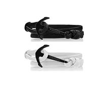 VIKINGS Anker Pärchen Armband 2er Set Leder Schwarz Weiss, Leder Black - White:Schwarz - Schwarz/Weiss - Schwarz