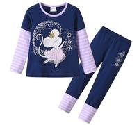VIKTIA Mädchen Bekleidungsset Kinder Outfit Baumwoll Langarm Winter 2 Stück Top+Hosen Set L3102+F5102 7T