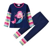 VIKTIA Mädchen Bekleidungsset Kinder Outfit Baumwoll Langarm Winter 2 Stück Top+Hosen Set L3123+F5523 6T