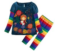 VIKTIA Mädchen Bekleidungsset Kinder Outfit Baumwoll Langarm Winter 2 Stück Top+Hosen Set L3665+F5603 5T