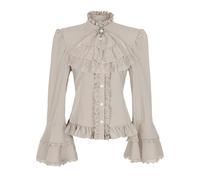 Viktorianische Bluse für Damen, Gothic-Piraten-Shirt, Vintage-Stil, langärmelig, Lotus-Rüschen-Oberteil, 589959ye, Mittel