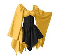 Viktorianisches Kleid Damen -Mittelalter Kleid Damen Kurz Renaissance Kleid Damen Abendkleid mit Fledermausärmel Minikleid Vintage Kleider Rundhals Retro Korsett Kleid Halloween Karneval Kostüm