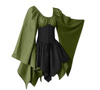 Viktorianisches Kleid Damen -Mittelalter Kleid Damen Kurz Renaissance Kleid Damen Abendkleid mit Fledermausärmel Minikleid Vintage Kleider Rundhals Retro Korsett Kleid Halloween Karneval Kostüm