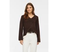 Strickpullover VILA "VILIGA L/S REV V-NECK KNIT TOP - NOOS", Damen, Gr. M, braun (coffee bean detail:melange), Strick, Obermaterial: 97% Polyester, 3% Elasthan, meliert, regular fit normal, V-Ausschni