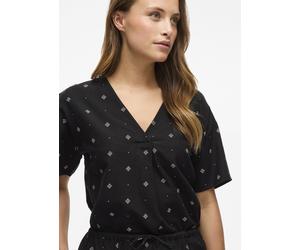 Vila - Bekleidung VIPRISILLA PRINT V-NECK S/S TOP/1 - schwarz - Größe 36