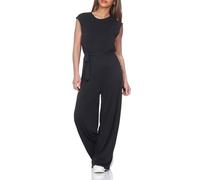 Vila Damen Jumpsuit Overall kurzarm mit Gürtel Sommer Einteiler mit weitem Bein VIModala O-Neck 14113633 Black Beauty L