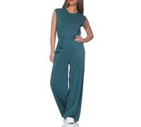 Vila Damen Jumpsuit Overall kurzarm mit Gürtel Sommer Einteiler mit weitem Bein VIModala O-Neck 14113633 Atlantic Deep L