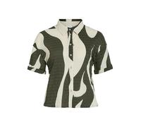 Vila Damen Kurzarm Hemd Bluse mit Kragen und Knopfleiste Design Muster Shirt, Farben:Grün, Größe:M