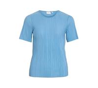 Vila Damen Plissiertes Satin Blusen Shirt Modisches Kurzarm Top Rundhals Oberteil VIPLISA, Farben:Blau-4, Größe:S