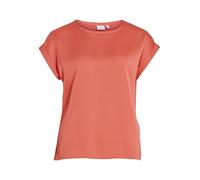 Vila Damen Satin Blusen T-Shirt Kurzarm Basic Rundhals Top Glänzend Tunika Blouse Oberteil VIELLETTE, Farben:Coral Pink, Größe:34