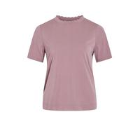 Vila Damen T-Shirt mit Rundhals, Basic-Design Oberteil Kurzarm Wellensaum