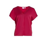 Vila Damen Viellette V-Neck S/S Satin Top-Noos Kurzarmbluse 14089239,Cerise,36