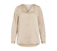 Hemdbluse VILA "VIELLETTE V-NECK L/S SATIN SHIRT - NOOS", Damen, Gr. 36, cement, Obermaterial: 100% Polyester, unifarben, regular fit normal, Blusen Hemdbluse (50978249-36)