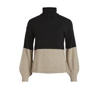 Vila Damen Viril Blocking Roll-nk L/S Knit Top-noos Strickpullover 14084235,Black/Detail:Natural Melange Rib,M