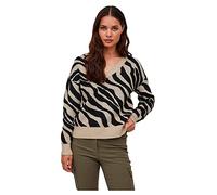 Vila Damen Viril Feami Mix V-Neck L/S Knit Top Noos Pullover, Natural Melange/Pattern:with Black,XS