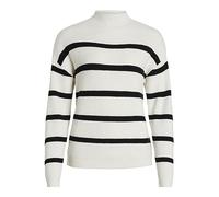 Vila Damen Viril Mockneck L/S Knit Rib Top 2- Noos Strickpullover, White Alyssum/Stripes:Black,L