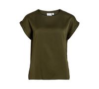 Kurzarmshirt VILA "VIELLETTE S/S SATIN TOP - NOOS", Damen, Gr. 42, grün (forest night), Satin, Obermaterial: 100% Polyester, unifarben, regular fit normal, Rundhals, mit Umschlag, Shirts, Kunstfaser, 