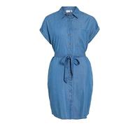 Blusenkleid VILA "VINORI S/S SHIRT DRESS - NOOS", Damen, Gr. 34, N-Gr, medium blau denim, Web, Obermaterial: 67% Baumwolle, 33% Lyocell, unifarben, regular fit kurz, Kleider Blusenkleid, Sommerkleid,