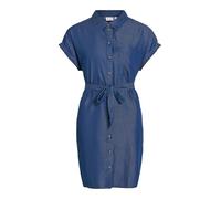 Blusenkleid VILA "VINORI S/S SHIRT DRESS - NOOS", Damen, Gr. 38, N-Gr, medium blau denim, Web, Obermaterial: 67% Baumwolle, 33% Lyocell, unifarben, regular fit kurz, Kleider Blusenkleid, Sommerkleid,