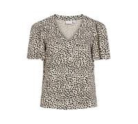 Hemdbluse VILA "VIGRACE V-NECK S/S SHIRT - NOOS", Damen, Gr. 38, sandshell aop:dot schwarz beauty, Obermaterial: 100% Viskose, bedruckt, regular fit normal, Blusen Hemdbluse (96528742-38) sandshell ao