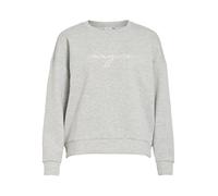 Sweater VILA "VISIFFI IMAGINE O-NECK L/S TOP/PB", Damen, Gr. S, light grau melange print:embroidery snow weiß, birch, Sweatware, Obermaterial: 80% Polyester, 15% Viskose, 5% Elasthan, bedruckt, regula