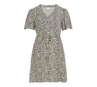 Minikleid VILA "VIGRACE V-NECK S/S SHORT DRESS - NOOS", Damen, Gr. 40, N-Gr, sandshell aop:dot schwarz beauty, Web, Obermaterial: 100% Viskose, bedruckt, regular fit kurz, V-Ausschnitt, Kleider Minikl
