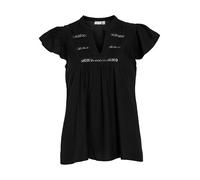 Vila Damen Bluse mit V-Ausschnitt und Rüschenärmeln, Dekorative Einsätze, Farben:Schwarz, Größe:34