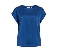 Kurzarmshirt VILA "VIELLETTE S/S SATIN TOP - NOOS", Damen, Gr. 34, blau (navy peony), Satin, Obermaterial: 100% Polyester, unifarben, regular fit normal, Rundhals, mit Umschlag, Shirts, Kunstfaser, re