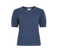 Kurzarmpullover VILA "VIDALO O-NECK S/S KNIT TOP - NOOS", Damen, Gr. XS (34), blau (vintage indigo), Strick, Obermaterial: 100% Baumwolle, unifarben, modisch, regular fit normal, Rundhals, Kurzarm Rip