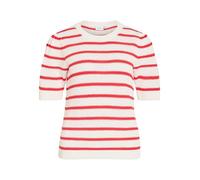 Kurzarmpullover VILA "VIDALO O-NECK S/S STRIPE KNIT-NOOS", Damen, Gr. XS, weiß alyssum stripes:hibiscus, Strick, Obermaterial: 100% Baumwolle, gestreift, regular fit normal, Rundhals, Rippbündchen, Pu