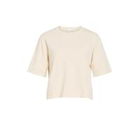 Kurzarmpullover VILA "VIMALU O-NECK 2/4 KNIT TOP-NOOS", Damen, Gr. S, sandshell detail:melange, Strick, Obermaterial: 50% Polyester, 30% Viskose, 20% Nylon, meliert, oversize kurz, Rundhals, Pullover 