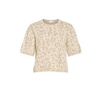 Strickpullover VILA "VIMAYAS O-NECK 2/4 KNIT NOOS", Damen, Gr. S, super light natural melan pattern:leo natural melange, Strick, Obermaterial: 50% Polyester, 30% Viskose, 20% Nylon, regular fit normal
