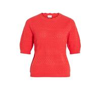 Kurzarmpullover VILA "VIMILOS S/S O-NECK POINTELLE TOP - NOOS", Damen, Gr. M, hibiscus, Strick, Obermaterial: 52% Viskose, 28% Polyester, 20% Polyamid, unifarben, regular fit normal, Rundhals, Rippstr