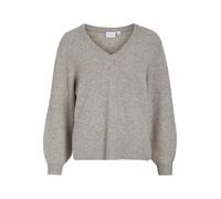 V-Ausschnitt-Pullover VILA "VIBELUNA V-NECK REV L/S KNIT TOP - NOOS" Gr. XL (42), beige (natural melange) Damen Pullover (38581854-XL) natural melange