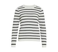 Vila Rundhalspullover VIDALO – Langarm, gestreift, 100% Baumwolle – Weiß Alyssum / Schwarz, XL