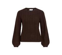 Strickpullover VILA "VILIGA POINTELLE L/S O-NECK TOP -NOOS", Damen, Gr. S, coffee bean detail:melange, Strick, Obermaterial: 97% Polyester, 3% Elasthan, meliert, normal, Rundhals, Pullover Strickpullo