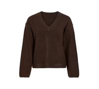 Strickpullover VILA "VILIGA L/S REV V-NECK KNIT TOP - NOOS", Damen, Gr. L, braun (coffee bean detail:melange), Strick, Obermaterial: 97% Polyester, 3% Elasthan, meliert, regular fit normal, V-Ausschni