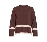 Rundhalspullover VILA "VIRIL O-NECK OVERSIZE L/S KNIT TOP- NOOS", Damen, Gr. S, coffee bean stripes:slnm, Strick, Obermaterial: 50% Viskose, 28% Polyester, 22% Nylon, gestreift, oversize normal, Rundh