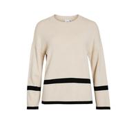 Rundhalspullover VILA "VIRIL O-NECK OVERSIZE L/S KNIT TOP- NOOS", Damen, Gr. L, super light natural melan stripes:schwarz, Strick, Obermaterial: 50% Viskose, 28% Polyester, 22% Nylon, gestreift, overs