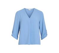 Vila Frauen Top mit V-Ausschnitt Crepe Struktur Design Bluse mit 3/4 Arm, Farben:Blau-4, Größe:36