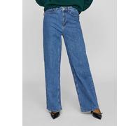 High-waist-Jeans VILA "VIFREYA JAF HW JEANS - NOOS", Damen, Gr. 34, Länge 32, blau (medium blau denim detail:wash mbd 235), Denim/Jeans, Obermaterial: 99% Baumwolle, 1% Elasthan, unifarben, relaxed fi