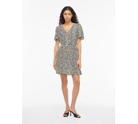 Minikleid VILA "VIGRACE V-NECK S/S SHORT DRESS - NOOS", Damen, Gr. 34, N-Gr, sandshell aop:dot schwarz beauty, Web, Obermaterial: 100% Viskose, bedruckt, regular fit kurz, V-Ausschnitt, Kleider Minikl