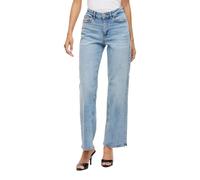 Straight-Jeans VILA "VILISA RW STRAIGHT JEANS ROS - NOOS", Damen, Gr. 38, Länge 32, blau (light blau denim detail:wash 02), Denim/Jeans, Obermaterial: 79% Baumwolle, 20% Polyester, 1% Elasthan, unifar