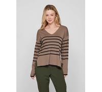 V-Ausschnitt-Pullover VILA "VIOSTRIA V-NECK L/S REV TOP-NOOS" Gr. S (36), fossil stripes:black beauty Damen Pullover (63469027-S) fossil stripes:black beauty